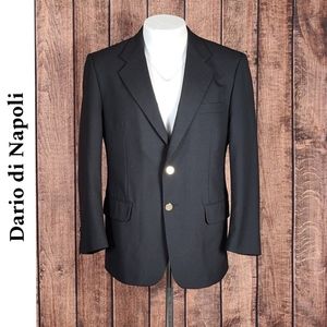 Black Wool Mens Single Breast Blazer Gold Crest Buttons Excellent Condition